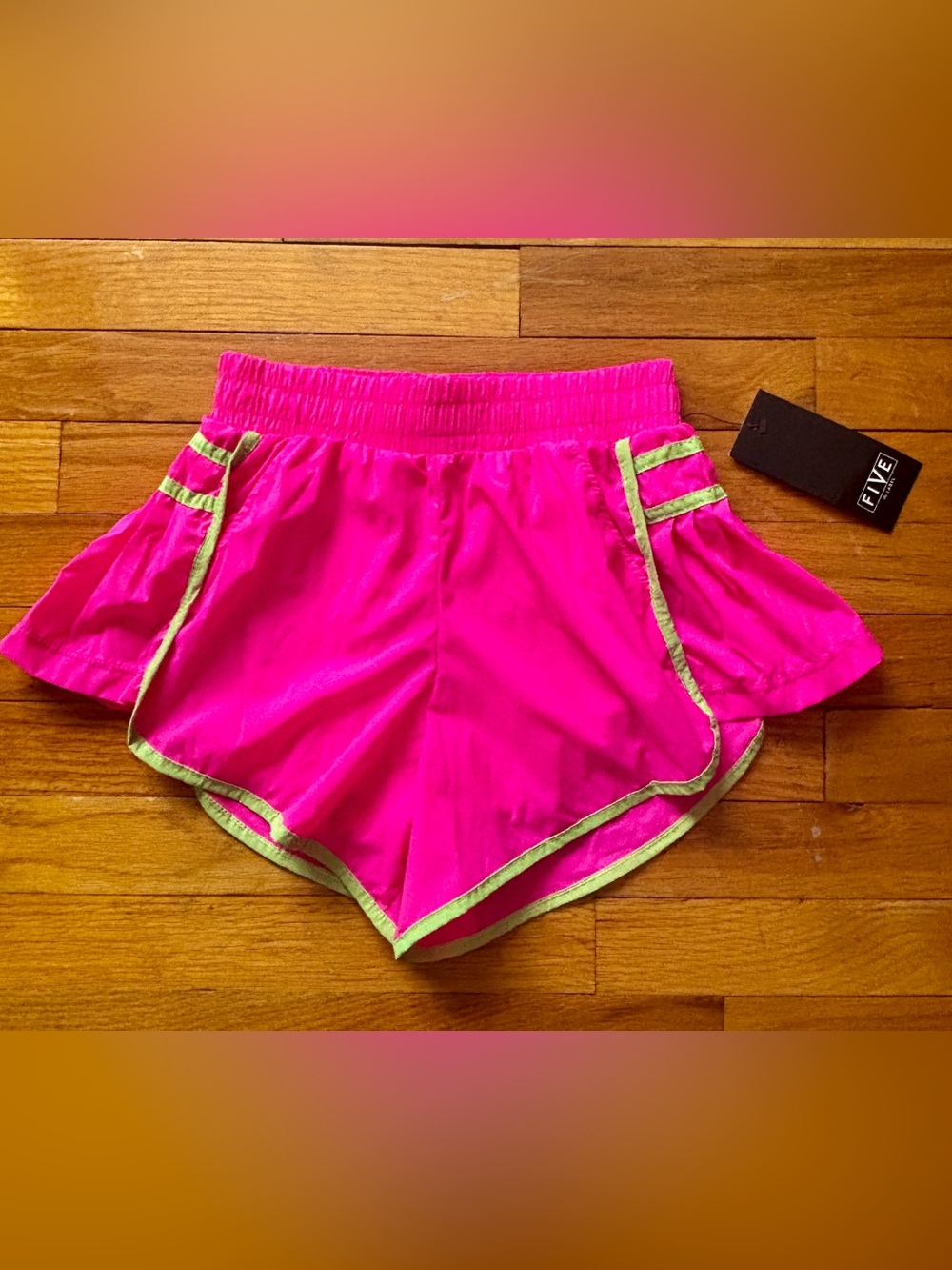 Five dancewear Hot Pink Athletic Shorts with Lime Trim